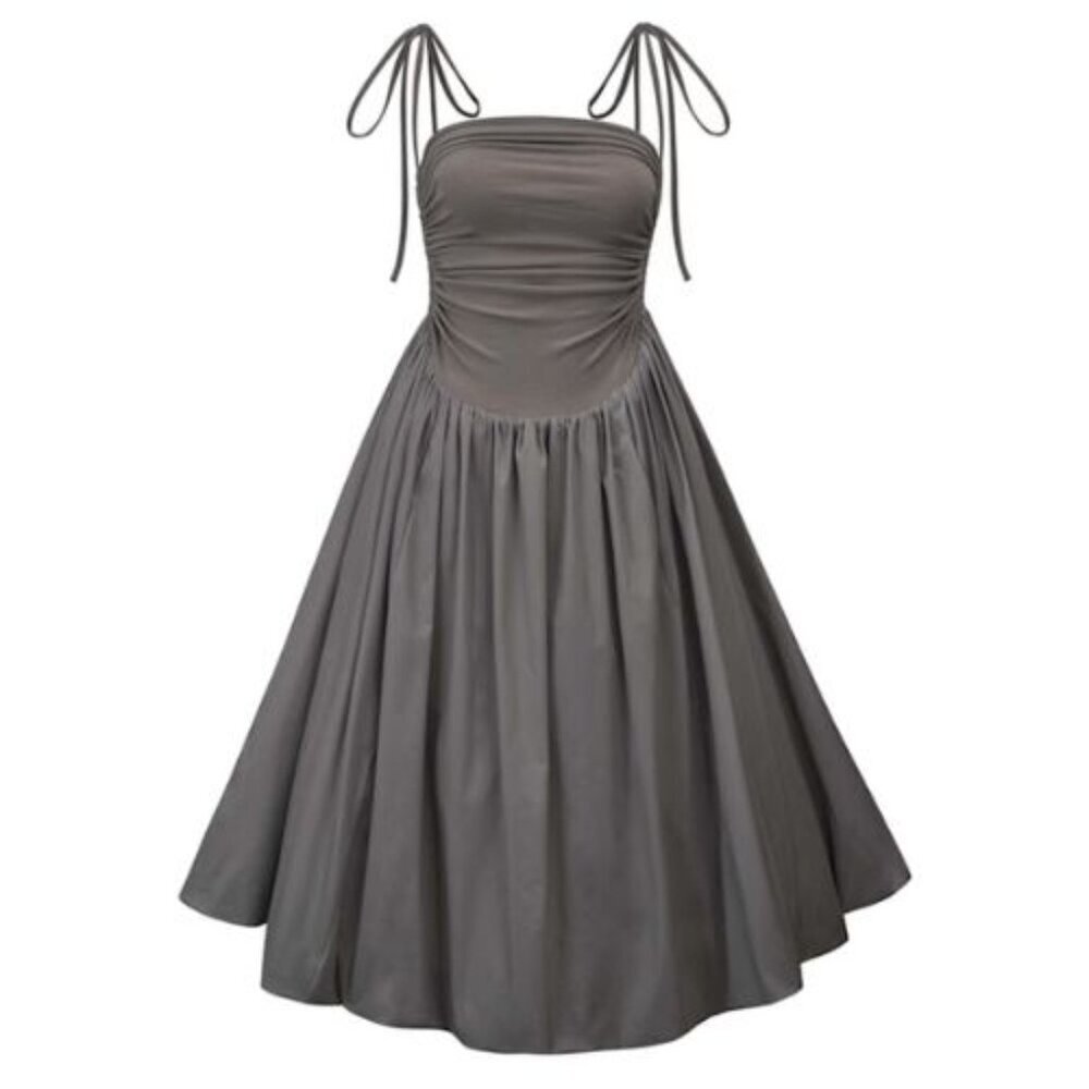 Amy Lynn Alexa Dark Gray Puffball Midi Dress Size Medium 23750 - Picture 3 of 14